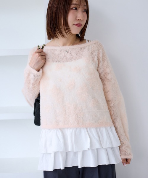 VIS（ビス）の「フラワーモチーフフェザーシアーニット（ニット/セーター・レディース・チャコールグレー/オフホワイト/ピンク・FREE）」の8枚目の写真