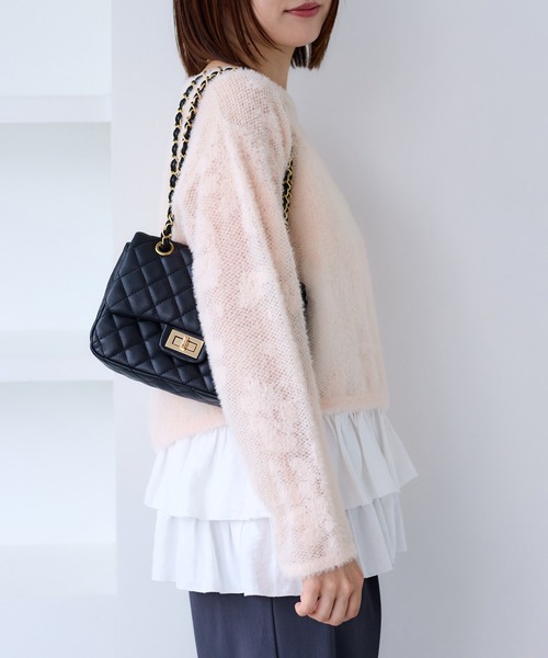 VIS（ビス）の「フラワーモチーフフェザーシアーニット（ニット/セーター・レディース・チャコールグレー/オフホワイト/ピンク・FREE）」の6枚目の写真