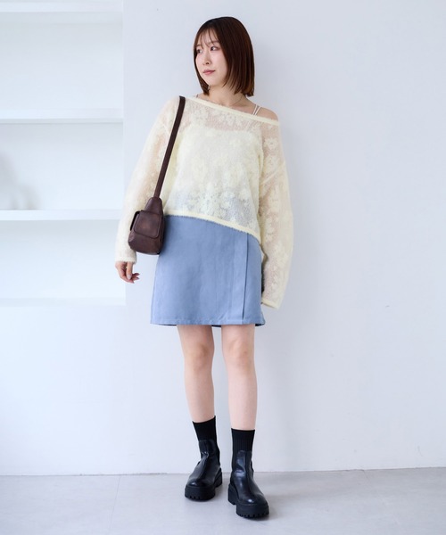 VIS（ビス）の「フラワーモチーフフェザーシアーニット（ニット/セーター・レディース・チャコールグレー/オフホワイト/ピンク・FREE）」の17枚目の写真