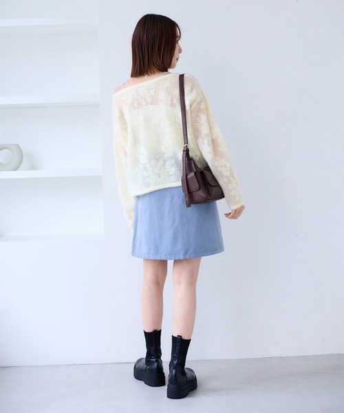 VIS（ビス）の「フラワーモチーフフェザーシアーニット（ニット/セーター・レディース・チャコールグレー/オフホワイト/ピンク・FREE）」の16枚目の写真