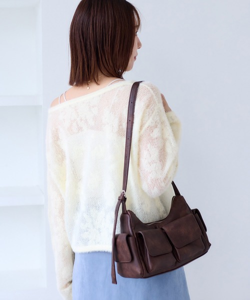 VIS（ビス）の「フラワーモチーフフェザーシアーニット（ニット/セーター・レディース・チャコールグレー/オフホワイト/ピンク・FREE）」の14枚目の写真