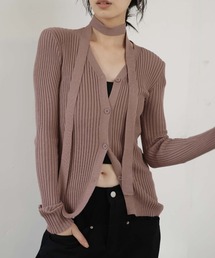 チョーカー付きリブニットVネックカーディガン