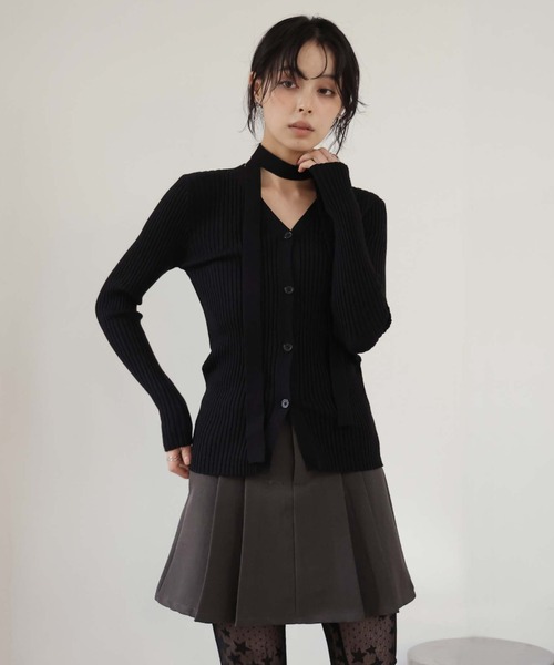 Ulysses（ユリシス）の「チョーカー付きリブニットVネックカーディガン（カーディガン/ボレロ・レディース・モカ/ブラック・F）」の10枚目の写真