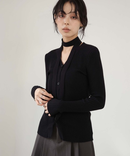 Ulysses（ユリシス）の「チョーカー付きリブニットVネックカーディガン（カーディガン/ボレロ・レディース・モカ/ブラック・F）」の18枚目の写真