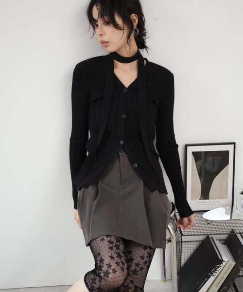 Ulysses（ユリシス）の「チョーカー付きリブニットVネックカーディガン（カーディガン/ボレロ・レディース・モカ/ブラック・F）」の8枚目の写真