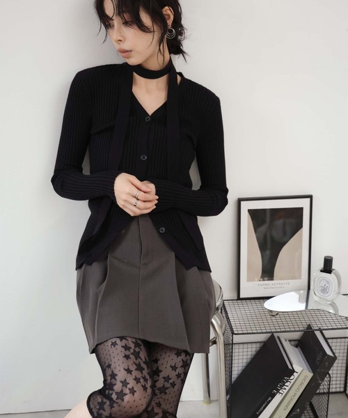 Ulysses（ユリシス）の「チョーカー付きリブニットVネックカーディガン（カーディガン/ボレロ・レディース・モカ/ブラック・F）」の22枚目の写真
