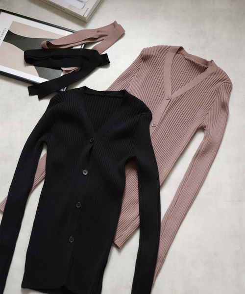 Ulysses（ユリシス）の「チョーカー付きリブニットVネックカーディガン（カーディガン/ボレロ・レディース・モカ/ブラック・F）」の5枚目の写真