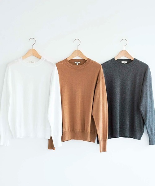 HAU（ハウ）の「ニットトップス coton（Tシャツ/カットソー・レディース・ホワイト/ブラウン/チャコールグレー・MEDIUM/SMALL）」の7枚目の写真
