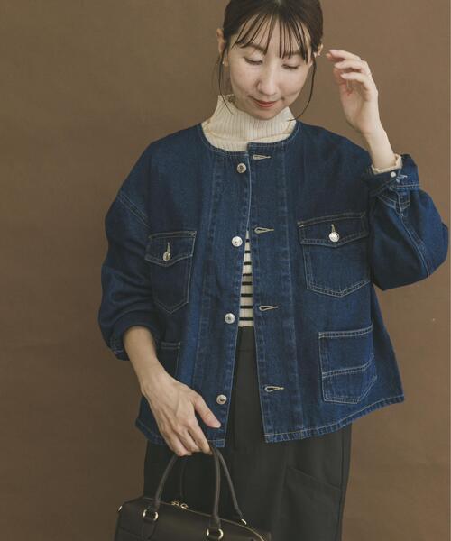 ITEMS URBANRESEARCH（アイテムズ アーバンリサーチ）の「デニムノーカラージャケット（デニムジャケット・レディース・ブラック/グレー/インディゴブルー・FREE）」の3枚目の写真