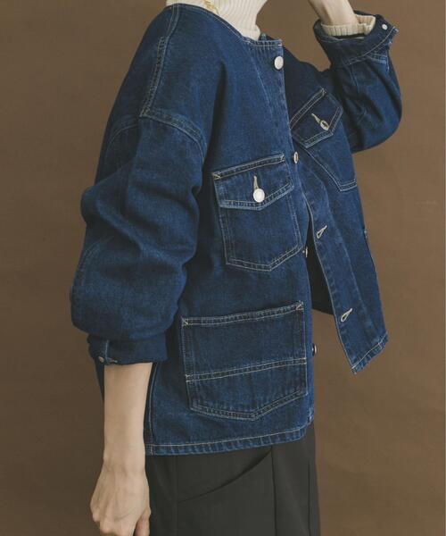 ITEMS URBANRESEARCH（アイテムズ アーバンリサーチ）の「デニムノーカラージャケット（デニムジャケット・レディース・ブラック/グレー/インディゴブルー・FREE）」の12枚目の写真