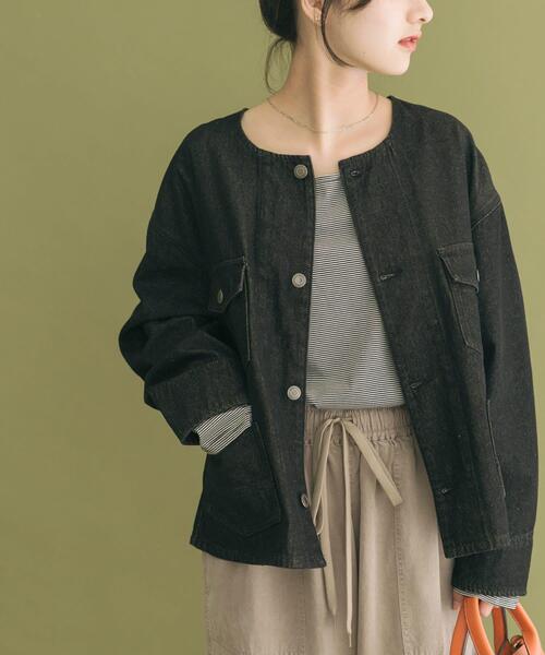 ITEMS URBANRESEARCH（アイテムズ アーバンリサーチ）の「デニムノーカラージャケット（デニムジャケット・レディース・ブラック/グレー/インディゴブルー・FREE）」の21枚目の写真