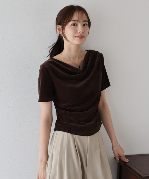BLUEEAST（ブルーイースト）の「シアーベロアドレープTシャツ（Tシャツ/カットソー・レディース・ブラウン/アイボリー/ブラック・MEDIUM）」の22枚目の写真