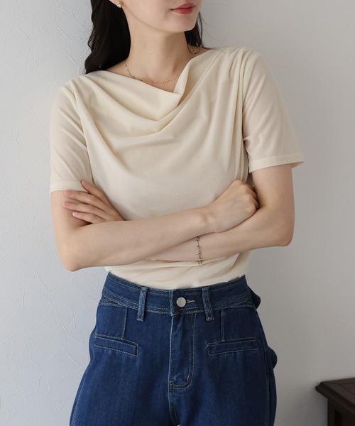 BLUEEAST（ブルーイースト）の「シアーベロアドレープTシャツ（Tシャツ/カットソー・レディース・ブラウン/アイボリー/ブラック・MEDIUM）」の18枚目の写真