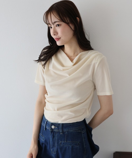 BLUEEAST（ブルーイースト）の「シアーベロアドレープTシャツ（Tシャツ/カットソー・レディース・ブラウン/アイボリー/ブラック・MEDIUM）」の17枚目の写真