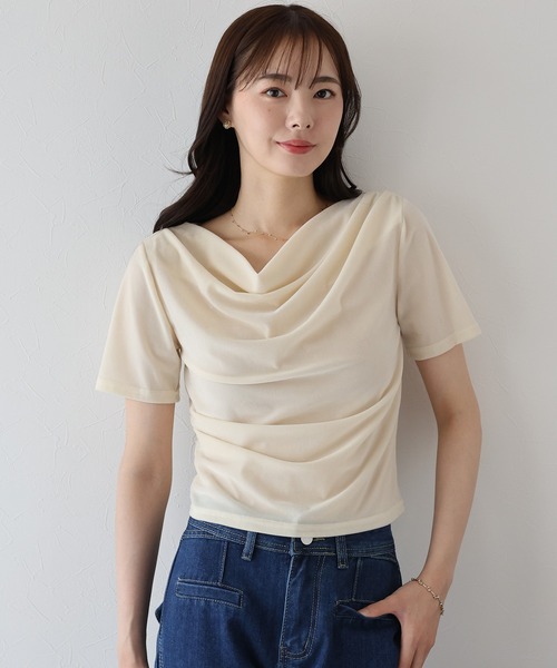 BLUEEAST（ブルーイースト）の「シアーベロアドレープTシャツ（Tシャツ/カットソー・レディース・ブラウン/アイボリー/ブラック・MEDIUM）」の16枚目の写真