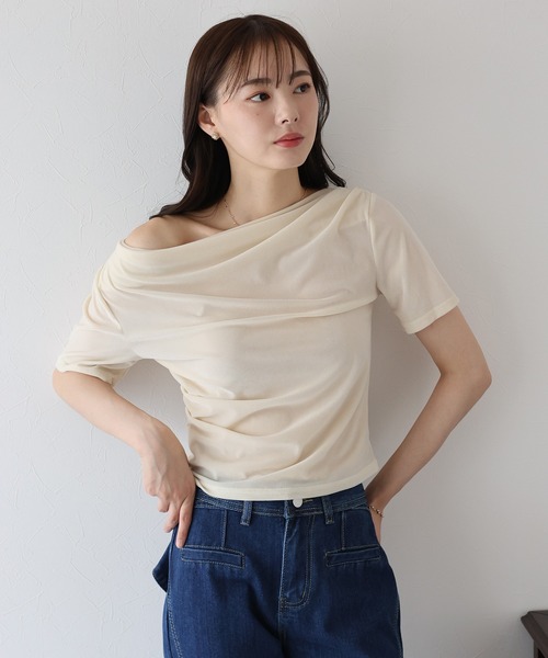 BLUEEAST（ブルーイースト）の「シアーベロアドレープTシャツ（Tシャツ/カットソー・レディース・ブラウン/アイボリー/ブラック・MEDIUM）」の19枚目の写真
