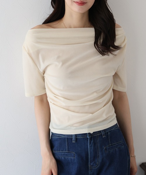 BLUEEAST（ブルーイースト）の「シアーベロアドレープTシャツ（Tシャツ/カットソー・レディース・ブラウン/アイボリー/ブラック・MEDIUM）」の20枚目の写真