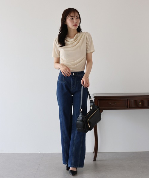 BLUEEAST（ブルーイースト）の「シアーベロアドレープTシャツ（Tシャツ/カットソー・レディース・ブラウン/アイボリー/ブラック・MEDIUM）」の21枚目の写真