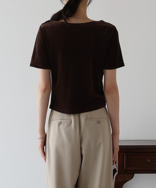 BLUEEAST（ブルーイースト）の「シアーベロアドレープTシャツ（Tシャツ/カットソー・レディース・ブラウン/アイボリー/ブラック・MEDIUM）」の12枚目の写真