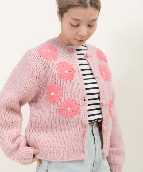 Dot&Stripes CHILD WOMAN(ドットアンドストライプス チャイルドウーマン)の「ロービングウール手編み&刺繍カーディガン(カーディガン/ボレロ・レディース・アイボリー/ピンク・FREE)」の20枚目の写真
