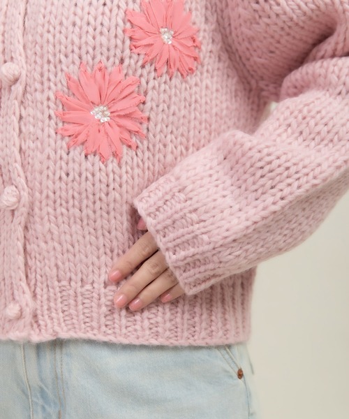 セール】ロービングウール手編み＆刺繍カーディガン（カーディガン