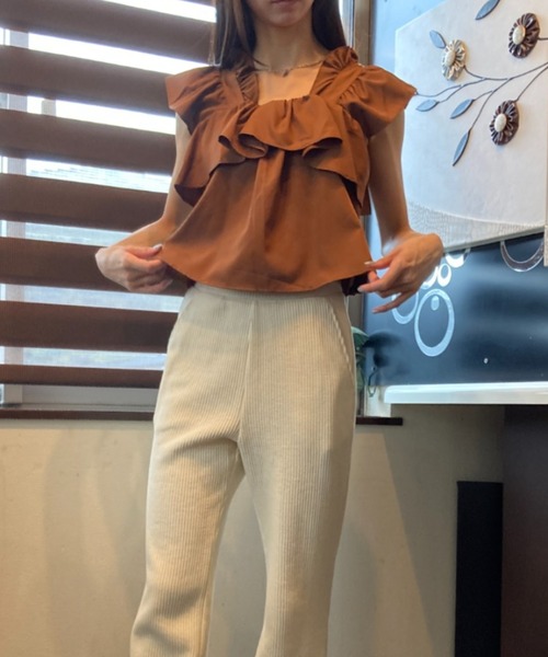 ｔｏｌｅｎｅ（トレネ）の「ギャザーフリル フレアシルエット ノースリーブトップス（シャツ/ブラウス・レディース・ブラウン/オフホワイト・FREE）」の14枚目の写真