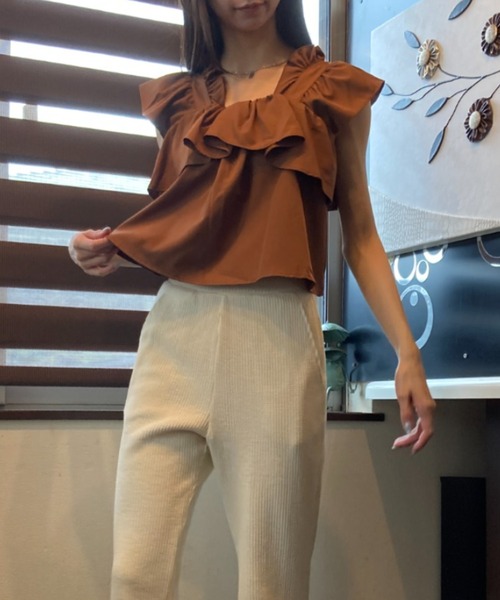 ｔｏｌｅｎｅ（トレネ）の「ギャザーフリル フレアシルエット ノースリーブトップス（シャツ/ブラウス・レディース・ブラウン/オフホワイト・FREE）」の15枚目の写真