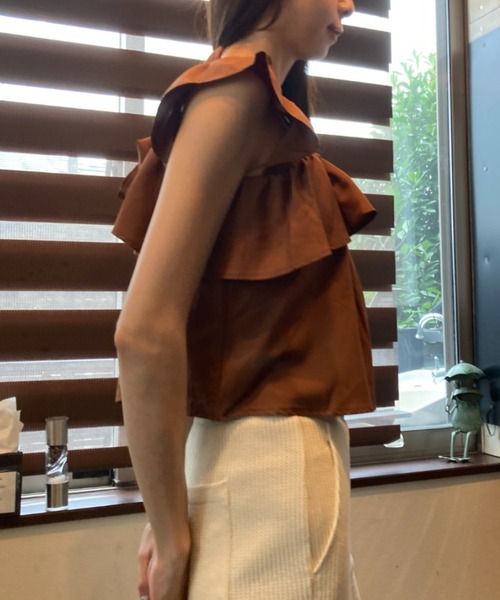 ｔｏｌｅｎｅ（トレネ）の「ギャザーフリル フレアシルエット ノースリーブトップス（シャツ/ブラウス・レディース・ブラウン/オフホワイト・FREE）」の18枚目の写真