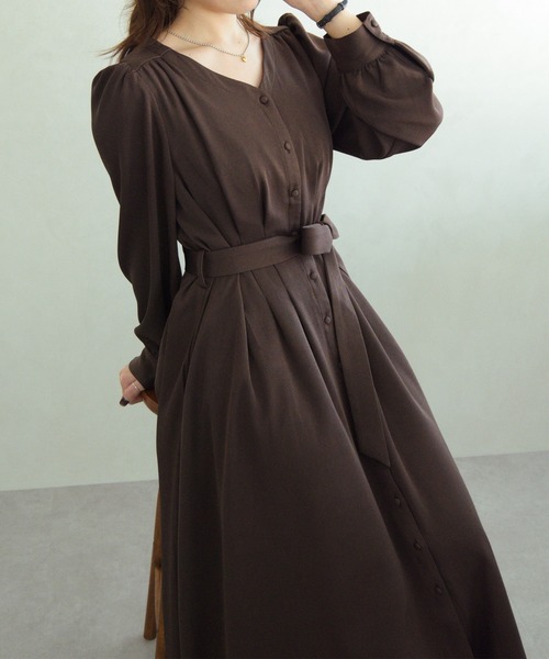 macoto✖️MIESROHE コラボ　ワンピース　ブラウン0サイズ セール】新色追加 ZOZO限定 2025新作 テーラードカラーフレア