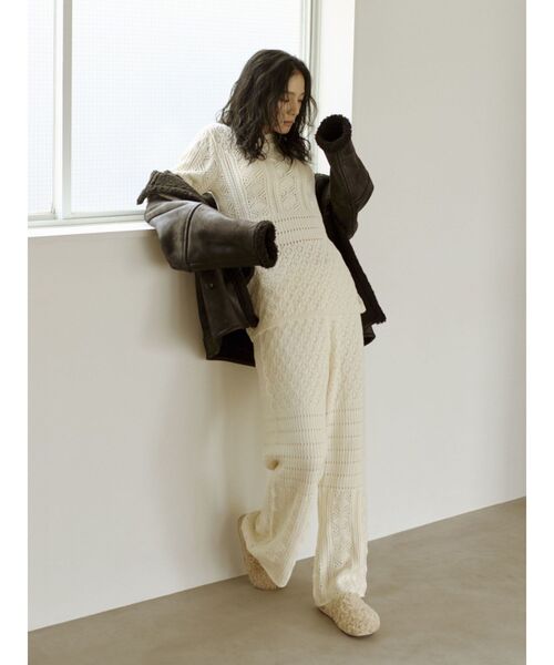 Ungrid（アングリッド）の「透かし編みニットパンツ（その他パンツ・レディース・チャコールグレー/アイボリー/オレンジ・FREE）」の4枚目の写真