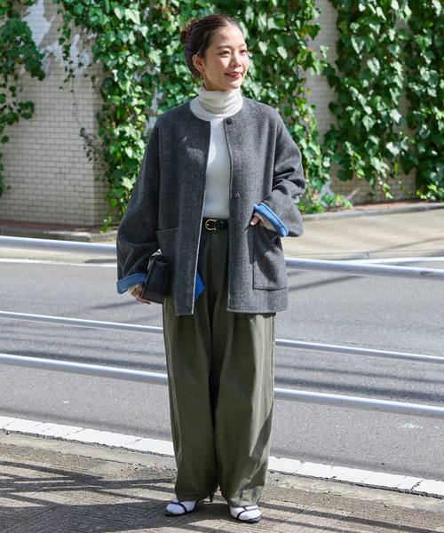 S120ブレンドショート丈リバーシブルコート（ノーカラーコート）｜B.C