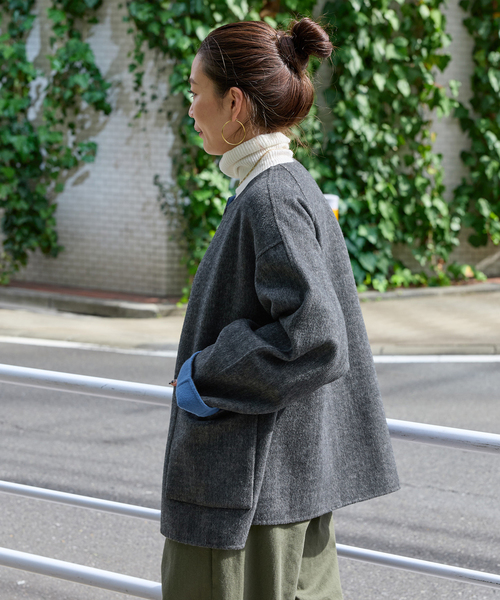 S120ブレンドショート丈リバーシブルコート（ノーカラーコート）｜B.C