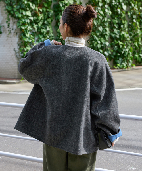 S120ブレンドショート丈リバーシブルコート（ノーカラーコート）｜B.C