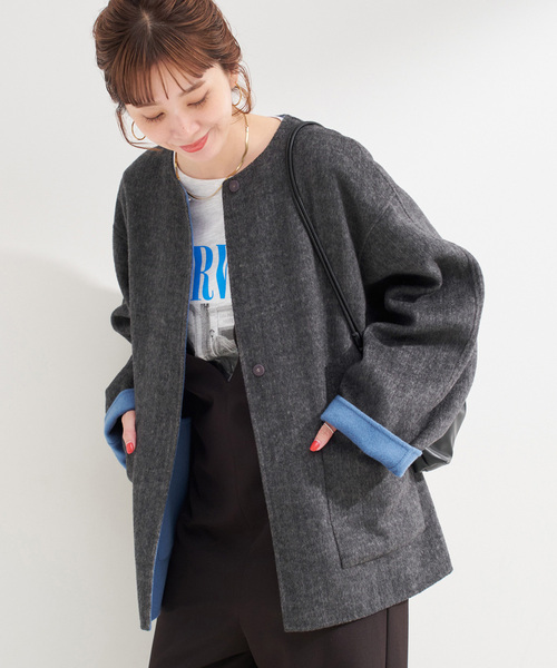 S120ブレンドショート丈リバーシブルコート（ノーカラーコート）｜B.C