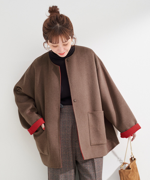 S120ブレンドショート丈リバーシブルコート（ノーカラーコート）｜B.C