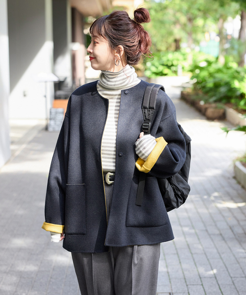 S120ブレンドショート丈リバーシブルコート（ノーカラーコート）｜B.C