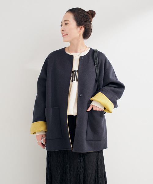 S120ブレンドショート丈リバーシブルコート（ノーカラーコート