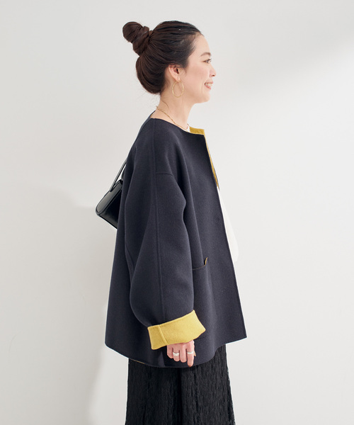 S120ブレンドショート丈リバーシブルコート（ノーカラーコート）｜B.C