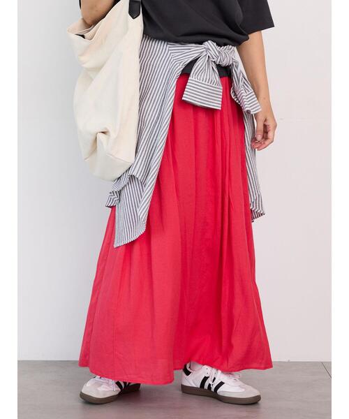 Lugnoncure（ルノンキュール）の「麻混ギャザースカート(セットアップ可)（スカート・レディース・キナリ/ブルー/レッド/チャコールグレー・F）」の4枚目の写真