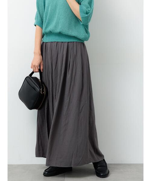 Lugnoncure（ルノンキュール）の「麻混ギャザースカート(セットアップ可)（スカート・レディース・キナリ/ブルー/レッド/チャコールグレー・F）」の3枚目の写真