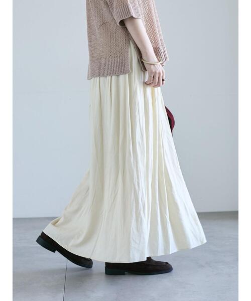 Lugnoncure（ルノンキュール）の「麻混ギャザースカート(セットアップ可)（スカート・レディース・キナリ/ブルー/レッド/チャコールグレー・F）」の2枚目の写真