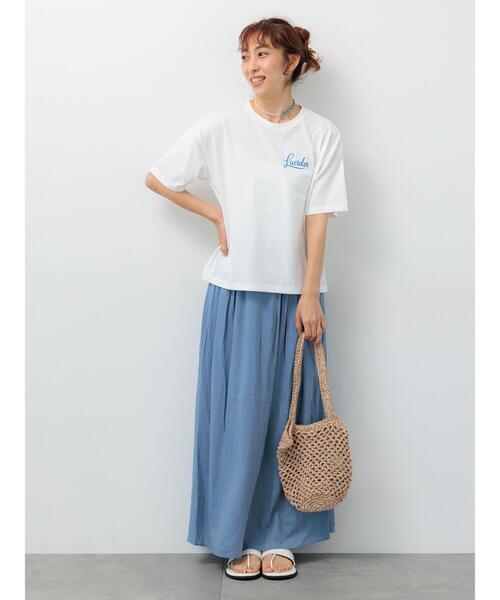 Lugnoncure（ルノンキュール）の「麻混ギャザースカート(セットアップ可)（スカート・レディース・キナリ/ブルー/レッド/チャコールグレー・F）」の5枚目の写真