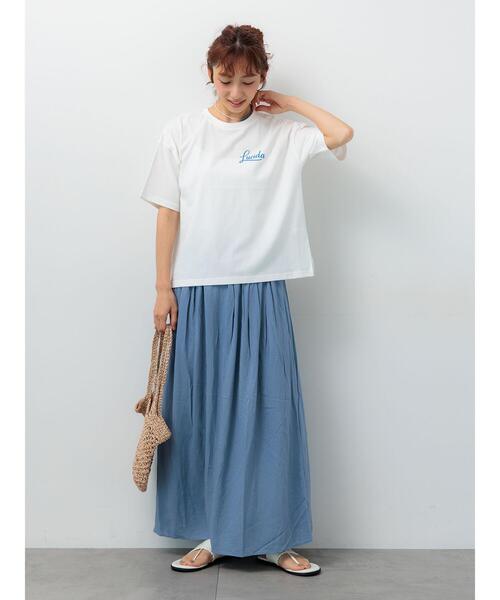 Lugnoncure（ルノンキュール）の「麻混ギャザースカート(セットアップ可)（スカート・レディース・キナリ/ブルー/レッド/チャコールグレー・F）」の6枚目の写真