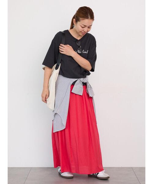 Lugnoncure（ルノンキュール）の「麻混ギャザースカート(セットアップ可)（スカート・レディース・キナリ/ブルー/レッド/チャコールグレー・F）」の12枚目の写真