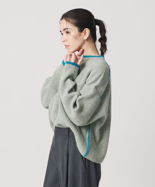 BEAUTY&YOUTH UNITED ARROWS（ビューティーアンドユースユナイテッドアローズ）の「ネップカラーライン クルーネック ニットプルオーバー（ニット/セーター・レディース・ダークグレー/ライム/オフホワイト・FREE）」の3枚目の写真