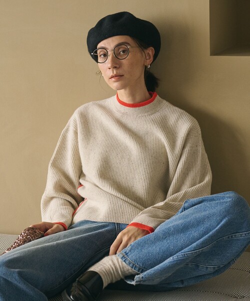 BEAUTY&YOUTH UNITED ARROWS（ビューティーアンドユースユナイテッドアローズ）の「ネップカラーライン クルーネック ニットプルオーバー（ニット/セーター・レディース・ダークグレー/ライム/オフホワイト・FREE）」の4枚目の写真