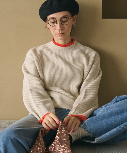 BEAUTY&YOUTH UNITED ARROWS（ビューティーアンドユースユナイテッドアローズ）の「ネップカラーライン クルーネック ニットプルオーバー（ニット/セーター・レディース・ダークグレー/ライム/オフホワイト・FREE）」の5枚目の写真