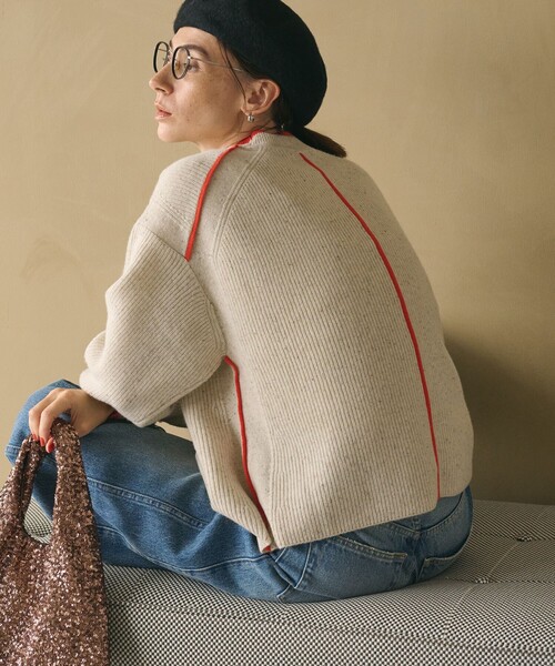 BEAUTY&YOUTH UNITED ARROWS（ビューティーアンドユースユナイテッドアローズ）の「ネップカラーライン クルーネック ニットプルオーバー（ニット/セーター・レディース・ダークグレー/ライム/オフホワイト・FREE）」の6枚目の写真