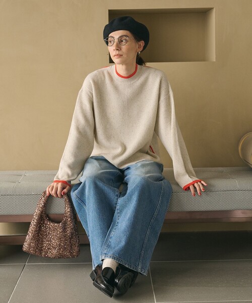 BEAUTY&YOUTH UNITED ARROWS（ビューティーアンドユースユナイテッドアローズ）の「ネップカラーライン クルーネック ニットプルオーバー（ニット/セーター・レディース・ダークグレー/ライム/オフホワイト・FREE）」の9枚目の写真