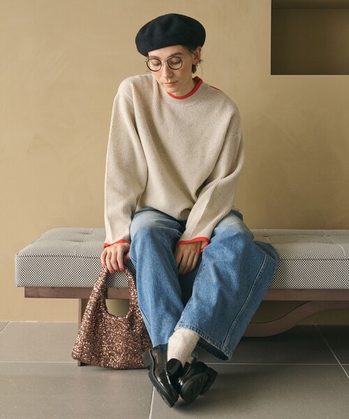 BEAUTY&YOUTH UNITED ARROWS（ビューティーアンドユースユナイテッドアローズ）の「ネップカラーライン クルーネック ニットプルオーバー（ニット/セーター・レディース・ダークグレー/ライム/オフホワイト・FREE）」の10枚目の写真